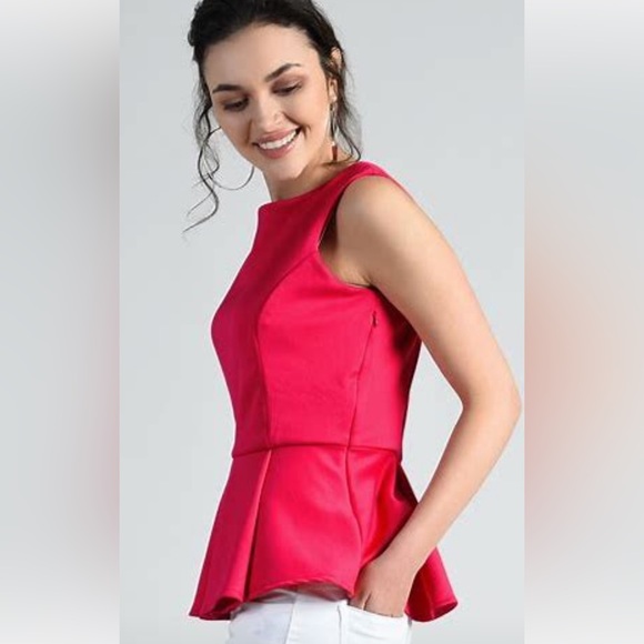 NWT 🌸 Michael Kors Hot Neon Barbicore Barbie 💕 Pink Peplum Flare Hem Top Sz 2 - Picture 5 of 16